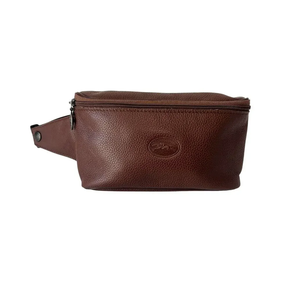 Longchamp Vintage Le Foulonne Pebbled Leather Belt Bag Fanny Pack Y2K Brown